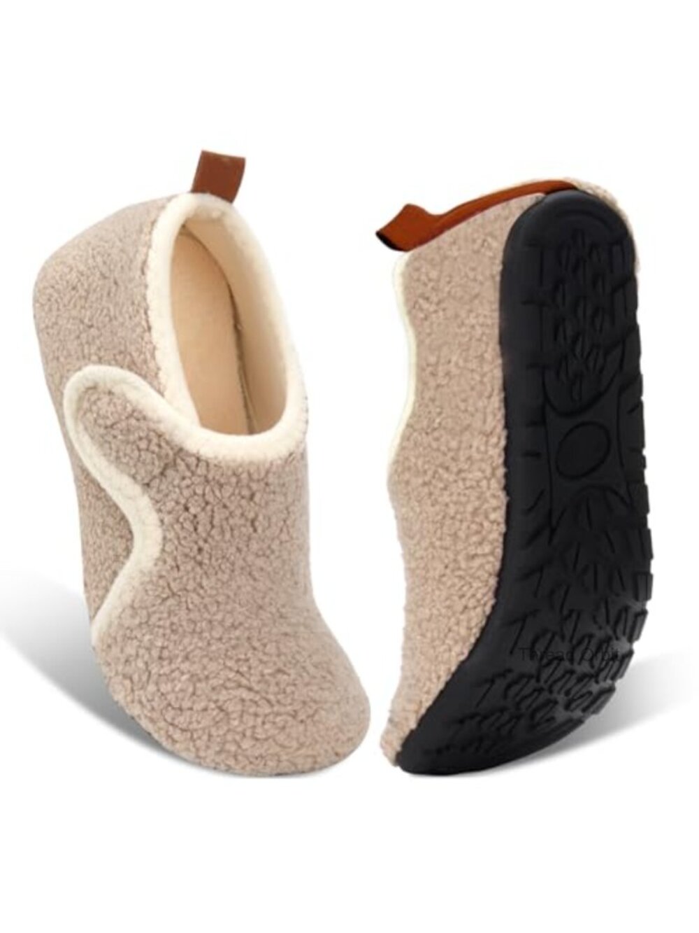 Adjustable Fleece-Lined Barefoot House Slippers with Non-Slip Rubber Sole